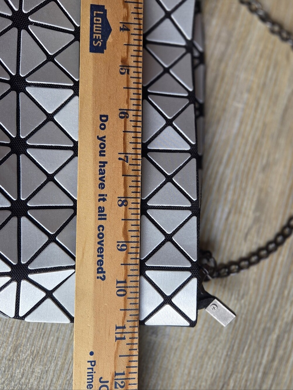 BAO BAO Issey Miyake Bag Silver Geometric Design Long Chain - Picture 3 of 6